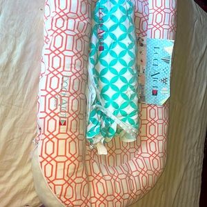 DockAtot Grand Dock - 9-36 Months - White/orange pattern &spare cover